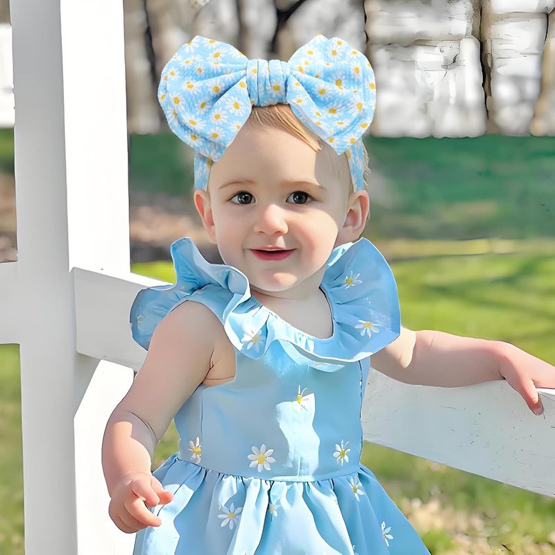 ONENINEDREAM Daisy Baby Bow for Girls Blue Headbands for Baby Girl Hair Bow Accessories Summer Outfits for Infants Toddlers Hair Accessory - Image 3